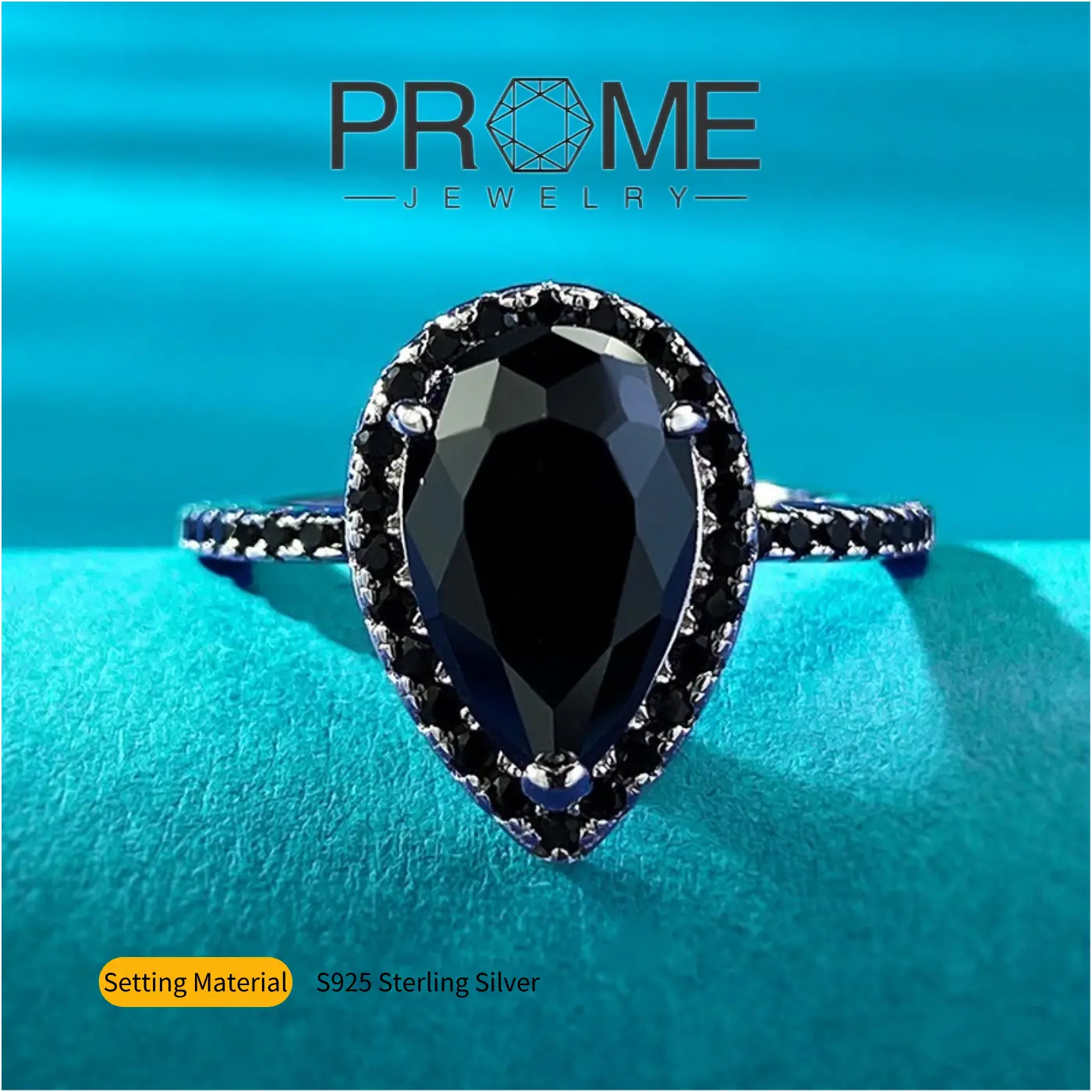 (SR039) S925 Sterling Silver Black Teardrop Ring - Elegant Silver Stacking Ring for Female Adults, Ideal Birthday or Anniversary Gift for Daily Wear, Minimalist