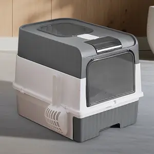 Foldable Large Cat Litter Box with Hood - Top Entry & Front Exit Anti-Tracking Design, Pull-Out Drawer for Easy Cleaning, Includes Scoop