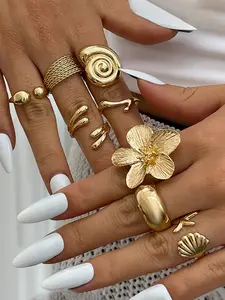 Fashionable Shell Flower Open Ring Set, 8 Pieces Unique Sea Snail Design, Trendy Jewelry Accessories for Women