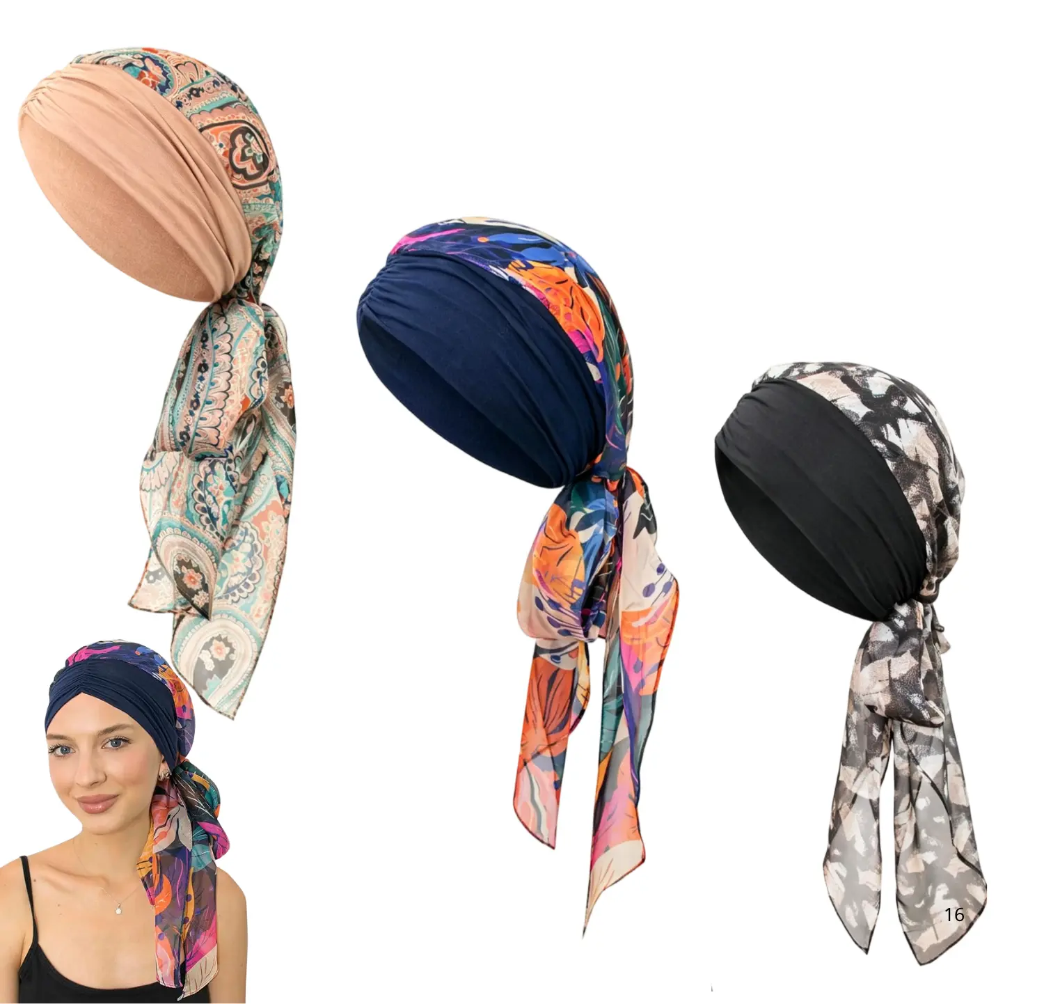 3Pcs Elegant Chemo Cap with Silky Scarfs for Cancer Women Hair Loss Sleep