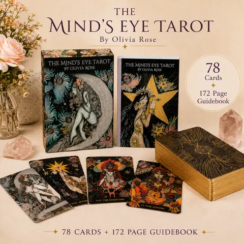 The Mind’s Eye Tarot by Olivia Rose – 78 Gold Gilt-Edged Tarot Cards with 172-Page Illustrated Guidebook, Borderless Linen Finish Deck for Beginners, Intuitive Readings & Collectors