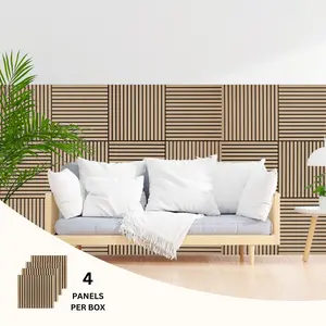 onncom Luxury Wood Veneer Acoustic Slat Wall Panels Soundproof 23.62" x 23.62" (4 Panels Per Box) wallboards wood panel