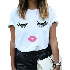 Cute Eyelashes Lips Graphic T-Shirt - Aesthetic Girl Tee