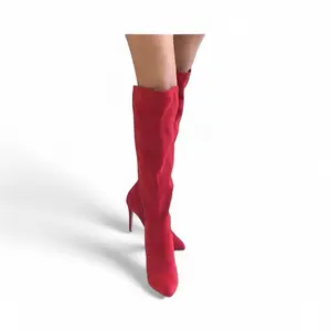 Red Statement Boots Bold Stiletto Heel Limited Sizes Available Perfect for Making a Statement Fashionable and Eye-Catching Black Heels with Rhinestone Accents and High Stiletto Comfortable and Stylish Women's Footwear Heeled Girl Pedal Knee Walking Shoes