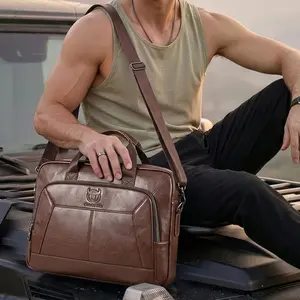 1pc Leather Laptop Bag, Handheld & Crossbody Shoulder Bag, informal Style, Reinforced Handle, Men's Business Briefcase, Large Capacity Commute Tote Bag, excellent for Travel and Business Trips
