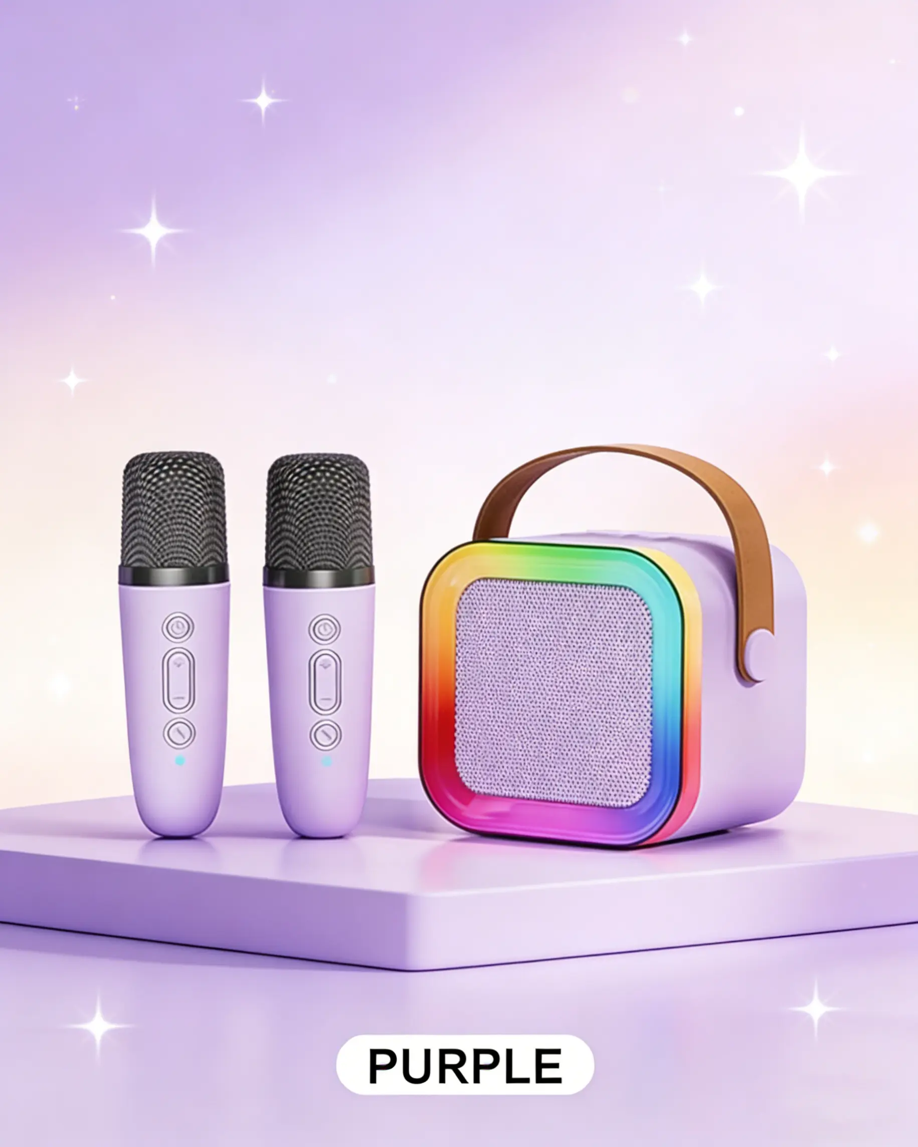 Mini Portable Karaoke Speaker Machine with 1-2 Wireless Mics, RGB Lights, 50 ft Wireless Play, Bluetooth, 6-10 Hr Rechargeable Battery, TWS Function, Sound Effects, Mobile/Tablet Stand, Lightweight Compact Design for Toddlers, Christmas, Easter