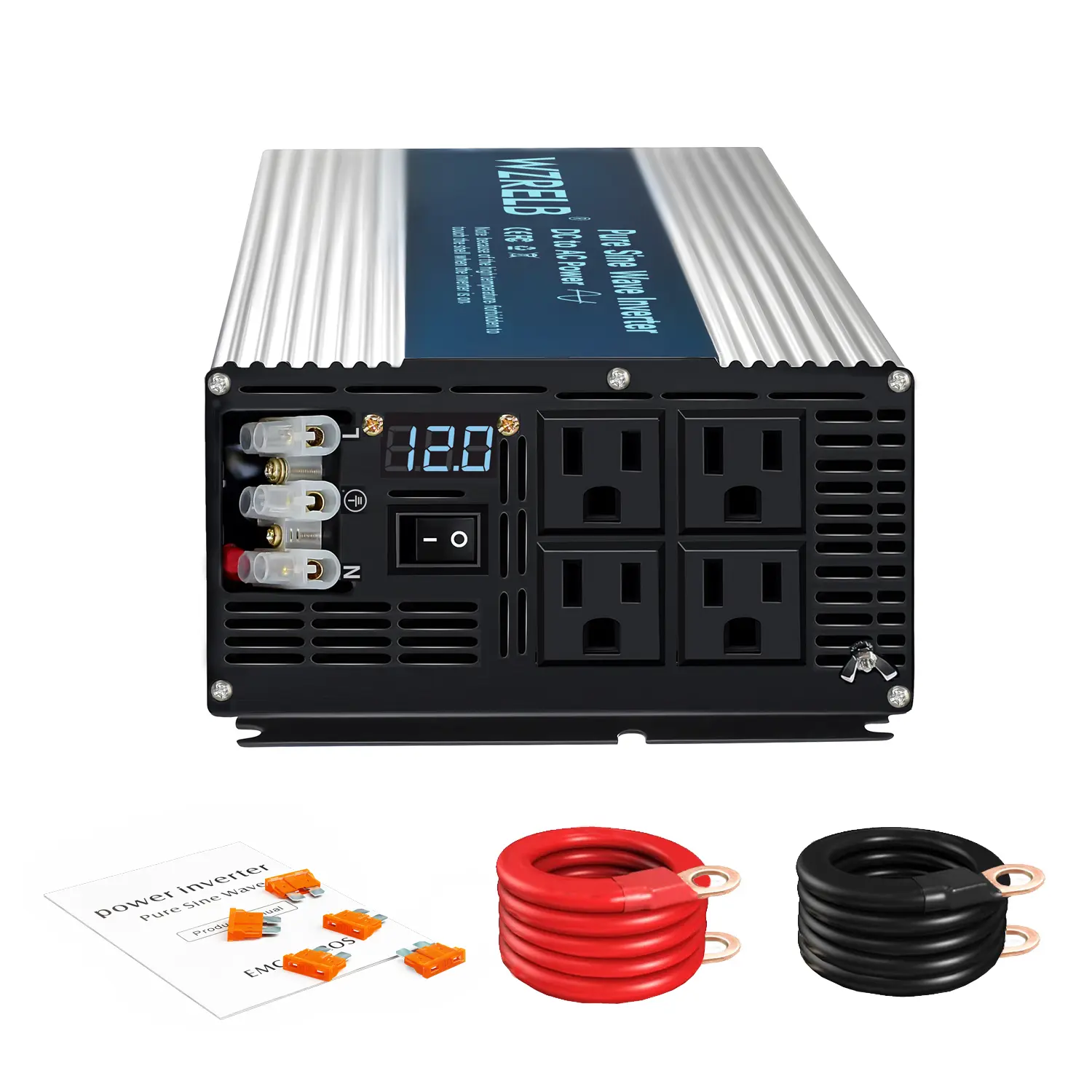 WZRELB 5000W Pure Sine Wave Portable Power Inverter - 10000W Peak, 12v/24v/36v/48vDC to 110/120vac Converter, LED Display, 2 US Sockets, Manual, Home Solar, Overload Protection, for Outdoor, Vehicle, Emergency Kits Use