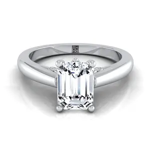 The Rio Solitaire Engagement Ring Setting for Emerald Cut Diamonds in Platinum