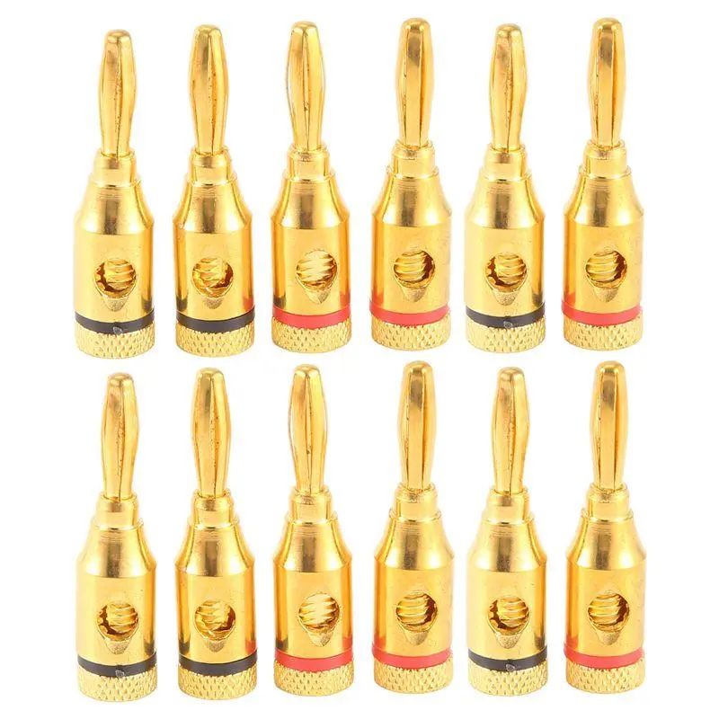 Gold-plated banana plug or connector (open screw type) (6 pairs, 12 plugs), audio plug speaker wire connector
