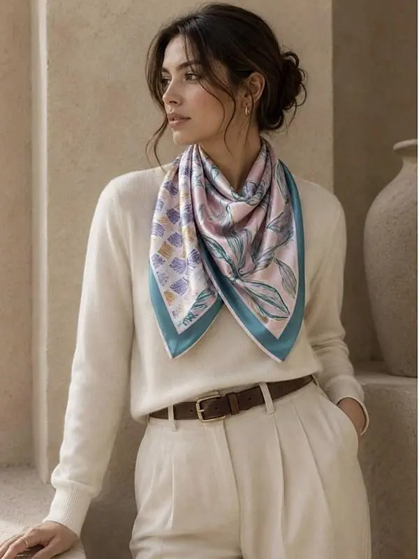 Multi Printed Poly Scarf – 35x35" Chic Two-in-One Trendy Print – Head, Neck & Waist Wrap