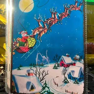 Vintage inspired tin sign 8x12 #4 Santa Sleigh Christmas Reindeer