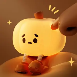 Pumpkin Night Light, Silicone Squishy, Cordless Rechargeable Dimmable Touch Control LED Lamp for Bedside, Pumpkin Halloween Decor Gifts for Women