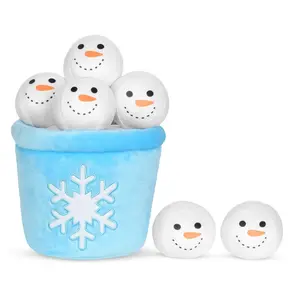 iscream Snow Much Fun Interactive Snowballs Plush with Embroidered Bucket for Storage 9.5" x 8" x 5.5" Includes Five Snowballs and Bucket