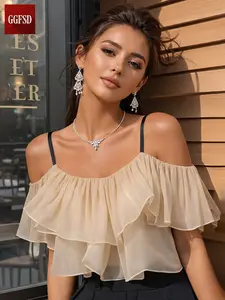 Women's One-Shoulder Chiffon Blouse, Summer New Fashionable Light Elegant Loose-Fitting Top, High-Quality Ladies' Clothing