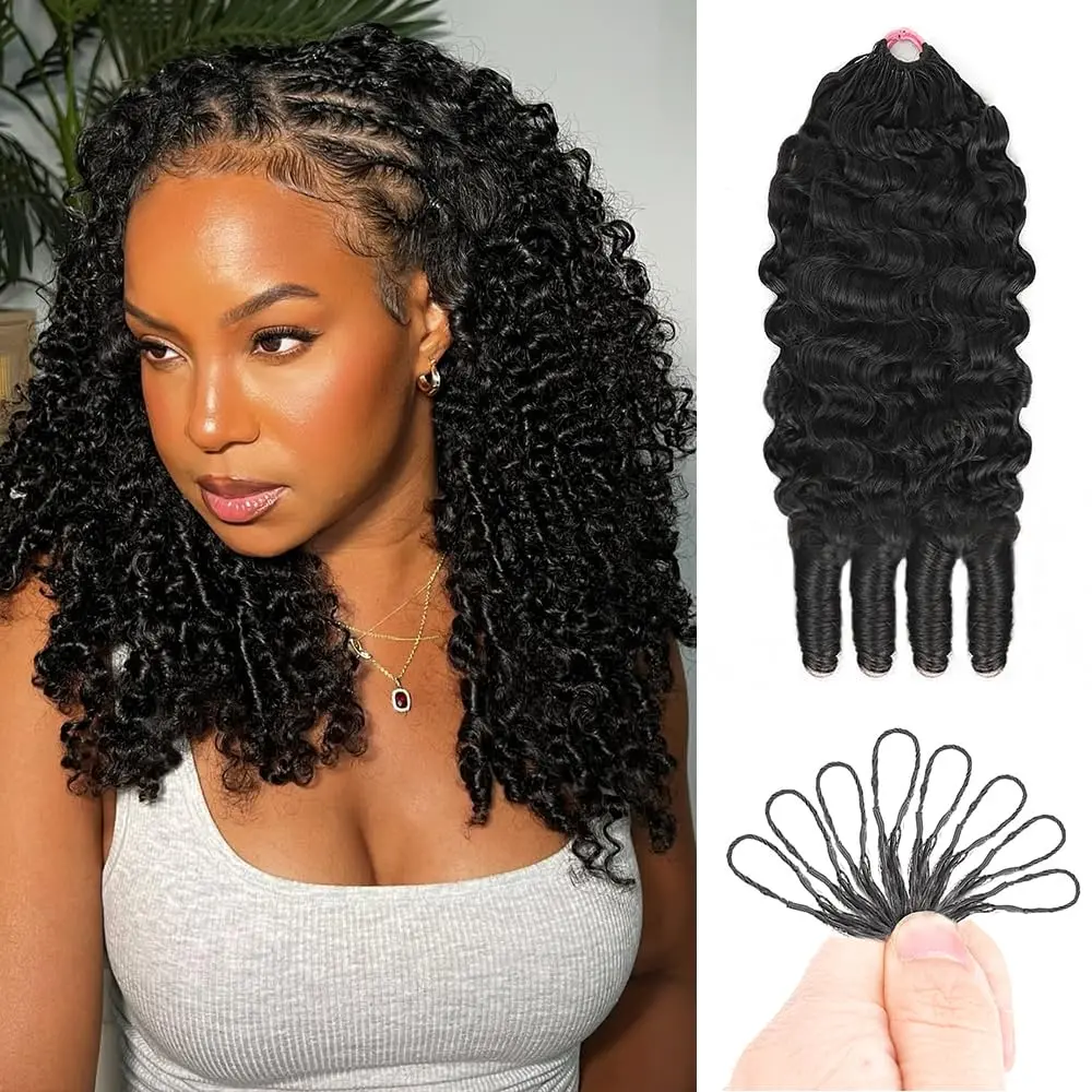 Burmese Curly Bundles Crochet Hair for Women Burmese Curly Human Hair Crochet Bundles 10-22 Inch 50g Deep Wave Hair Extensions Pre-Separated Feather Crochet Human Hair Wet and Wavy Invisible Miracle Knots Hair Natural Black Kinky Curly Extensions hair