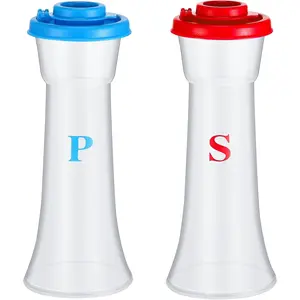 Set of 2 Plastic Salt and Pepper Shakers with Lids Large Hourglass Covered Moisture Proof Salt Shaker Pepper Container for Home Kitchen Restaurant Camping(Blue Red)
