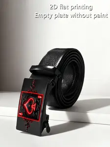 Men's Belt with Dark Heart Spade Pattern, Business Casual Automatic Buckle, Perfect for Father's Day & Valentine's Gift