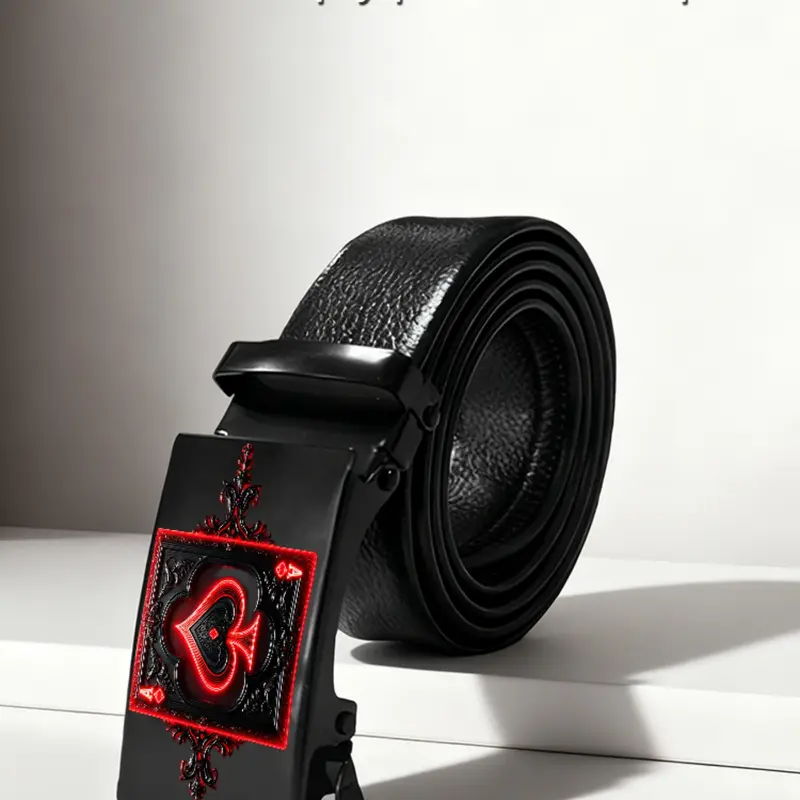 Men's Business Fashion Belt with Dark Heart Spade Pattern, Business Casual Automatic Buckle, Perfect for Father's Day & Valentine's Gift