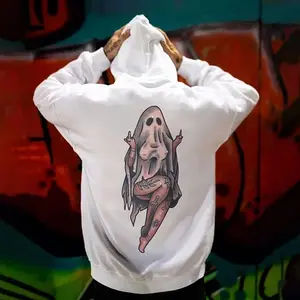 USA-Made Viral Graphic Pure Cotton Hoodie – Unisex Cotton Thick Warm Autumn Winter “Naughty Sexy Naked Lady Ghost” Vintage Print Hoodie
