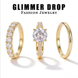 【Glimmer Drop】Elegant Zircon-Inlaid 3-Piece Ring Set - Copper & Zircon Rings for Wedding & Party My Little Star Book Pendant Necklace sevenesy  ring Cubic Zirconia