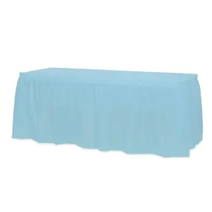 Light Blue Disposable Plastic Table Skirt - 14 Ft