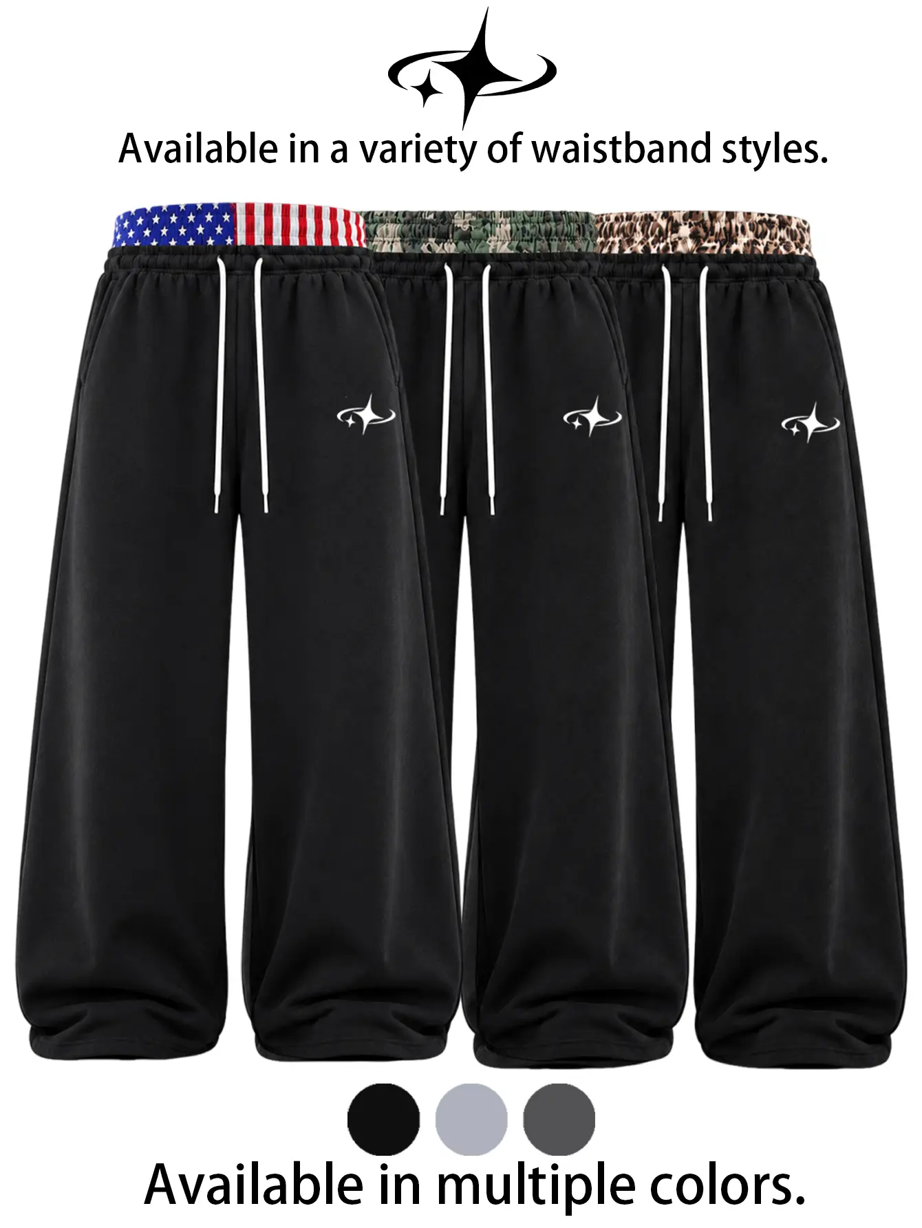 100% Cotton Y2K Streetwear Faux Layered Double Waistband Sweatpants, Leopard Camo American Flag Contrast Waist Regular Straight Leg Jogger Pants for Men Women, Soft Breathable Casual Hip Hop Track Trousers with Drawstring Pockets Urban Everyday Style Look
