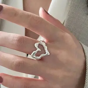 Simple Silver Color Rings for Women Men Couple Minimalist Handmade Heart Ring Party Jewelry Gift Prevent Allergy