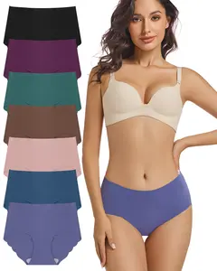 HOIXIN High Waisted Seamless Underwear For Women Full Coverage No Show Panties Sexy Wavy Edge Brief Comfortable 7 Pack S-XL Basic Minimalist Womenwear