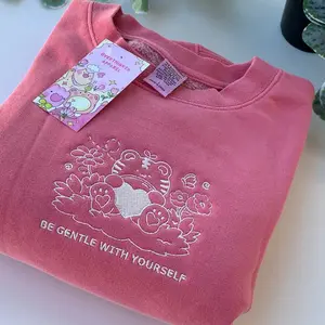 Be Gentle With Yourself Embroidered Crewneck — Rose Pink Sweatshirt