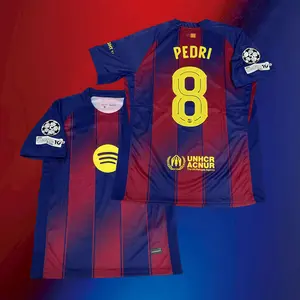 8# Pedri 25-26 Season Home Short Sleeve Soccer Jersey Fans Version Red Blue Football Jersey