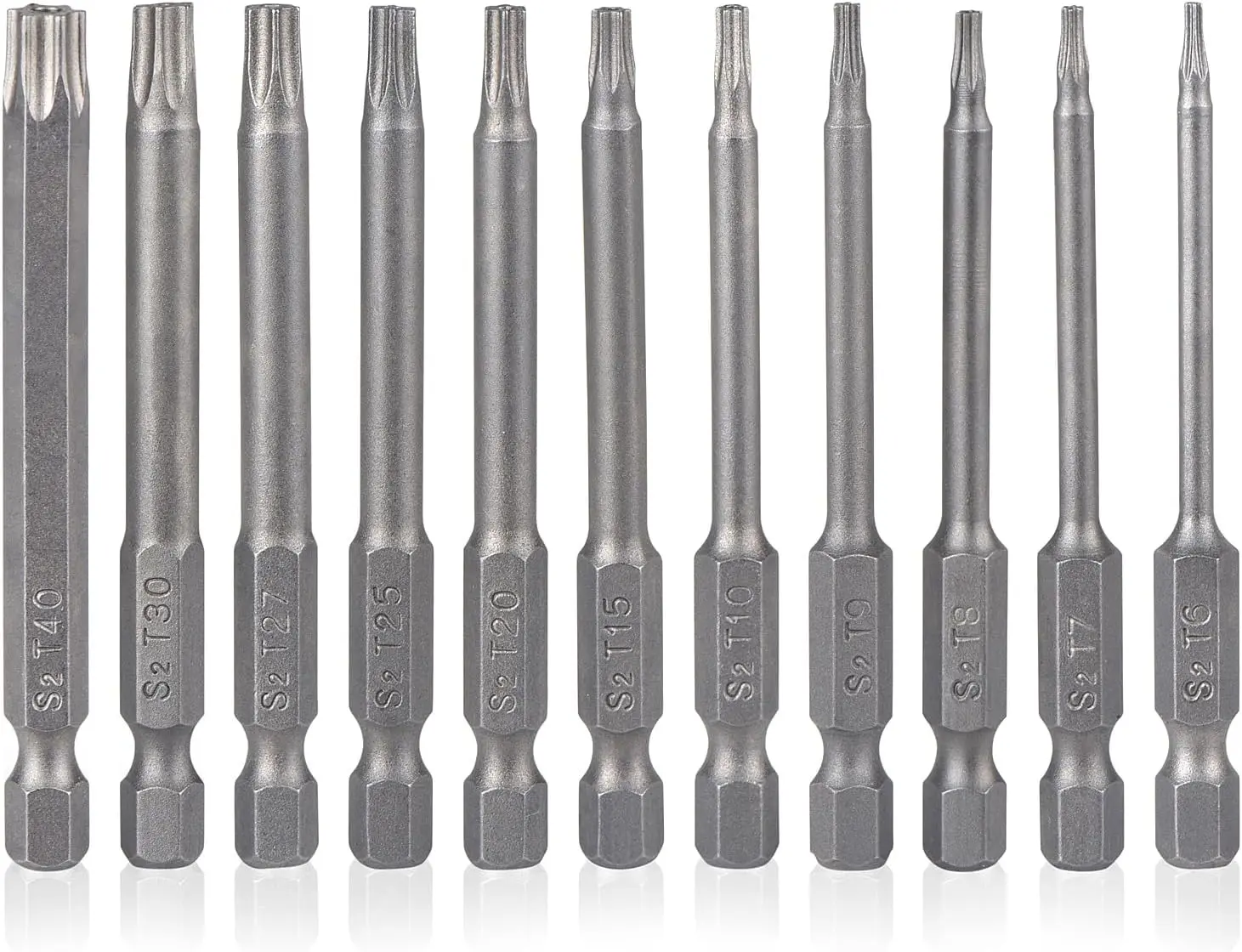 Torx Bit Set 11 count 3 Inch long Tamper Proof  Bit Set S2 Steel 1/4" Hex Shank T6-T40  Impact Driver Drill Bits