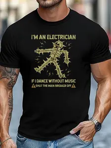 Men's Electrical Worker Pattern Printed T-Shirt, Fun Electric Shock Pattern Printed Short Sleeve, Electrical T-Shirt, Men's Shirt, Round Neck Short Sleeve, Summer New Style, Comfortable and Breathable, Fashionable Men's Shirt