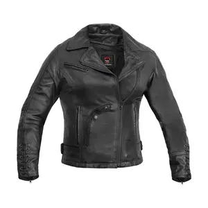 DANIEL SMART Women's Collared Dark Mirage Leather Motorcycle Jacket - Soft 1.0-1.1 mm Drum Dyed Naked Goat Leather, All Black, Fitted, Long Sleeves, Zipper, Trendy Grommet Details, Mesh Breathable, Built-in Protection, Pocket, Stylish Womenswear Top