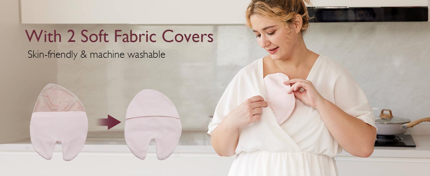Momcozy Larger Breast Therapy Packs, Hot and Cold Breast Pads with 2 Soft Covers, Breastfeeding Essentials for Relieve Clogged Ducts, Nipple Pain, Engorgement, 2 Pack