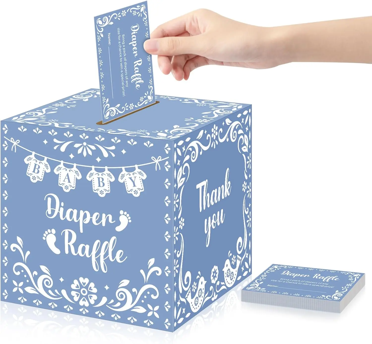 Ctosree Cielito Lindo Diaper Raffle Tickets with Box - Mexican Baby Shower Game Invitations 50 Diaper Raffle Tickets Set for Baby Shower & Gender Reveal Party Decoration(Blue)