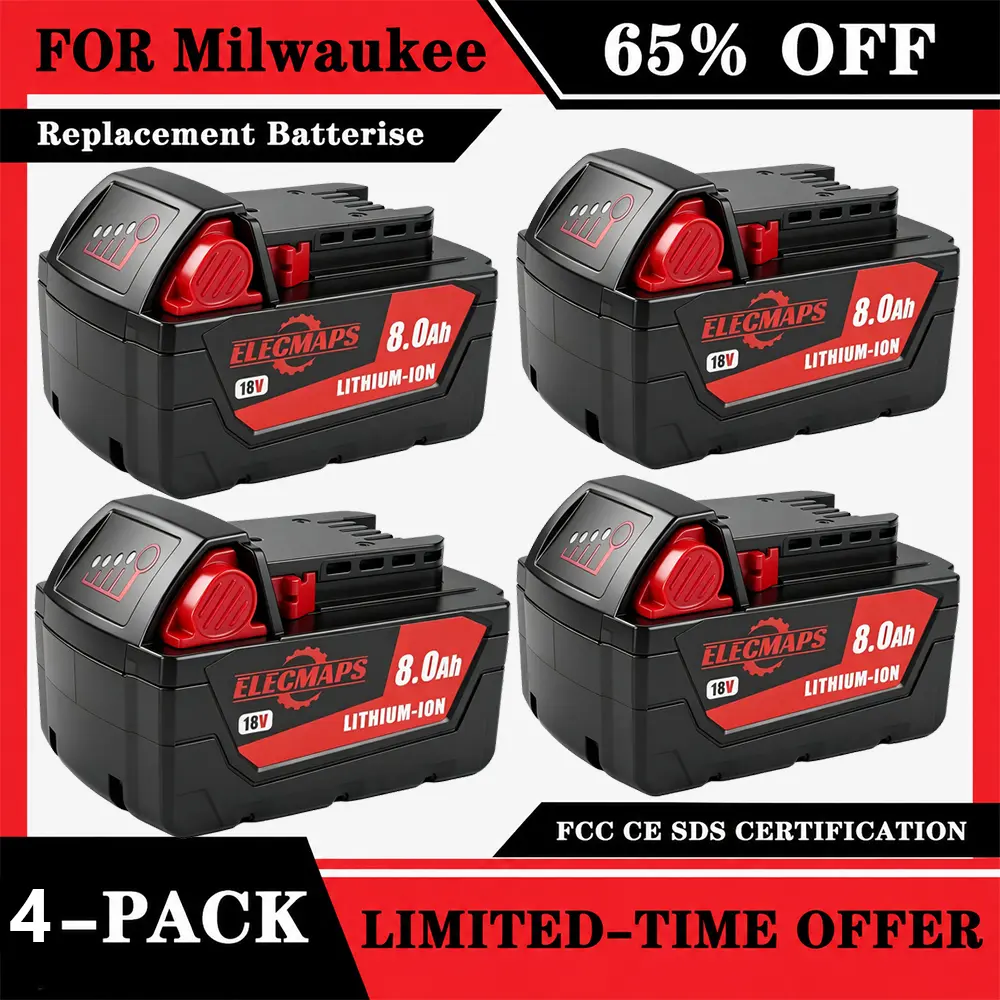 ELECMAPS 8Ah Lithium-Ion Replacement Battery for Milwaukee 18V M18 Power Tool Accessories ELECMAPS 8Ah Lithium-Ion Replacement Battery for Milwaukee 18V M18 Power Tool Accessories