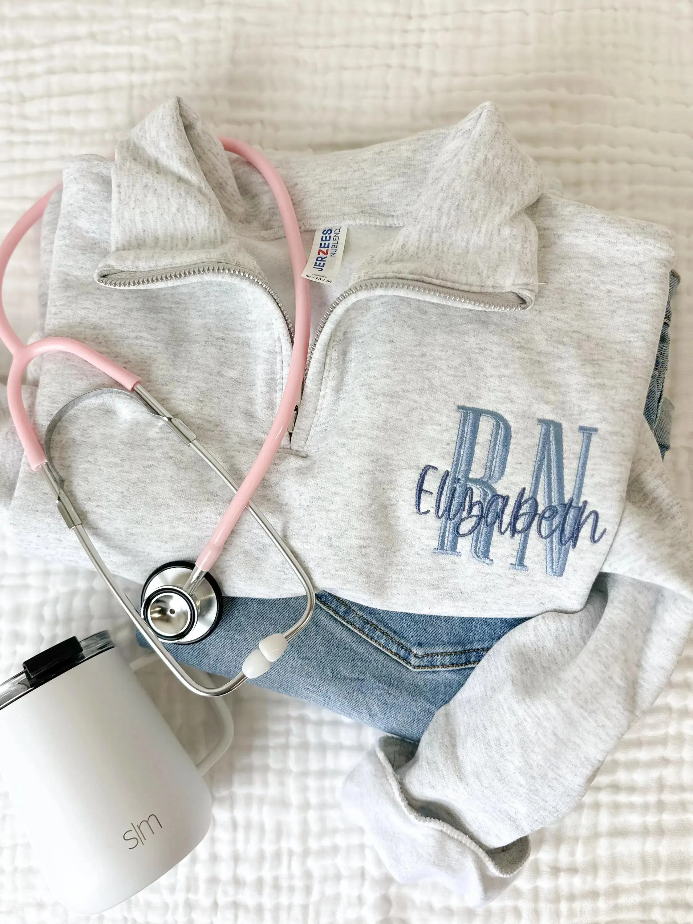 [MADE IN US] Custom Embroidered Nurse RN Quarter Zip Sweatshirt - Nurse Gift - Sweatshirt - Registered Nurse - Personalized Name - Monogram Nurse Gift