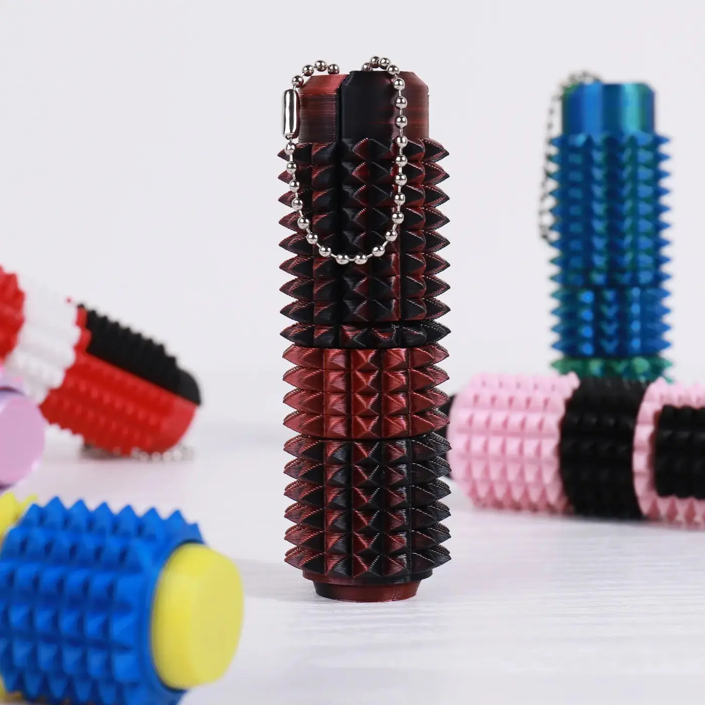 Spiky Grip Sensory Stim Fidget Toy Keychain, 5 Functions Stress Relief Pain Stimulator Built-in Clicker, Spinner, Slider & Roller for ADHD Relief keyboard