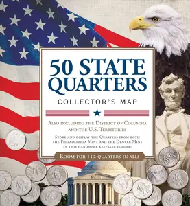 50 State Quarters Map - English Collecting Guide with 112 Quarters Capacity, Alternate Mint Set Space, Color-Coded by Year (Includes Philadelphia and Denver Mints Slots)