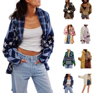 Molitree Women's Cardigan Sweaters Button Down Shawl Collar Oversized Sweater Coats Y2k Print Cardigans Fall Fashion Casual Knitwear Womenswear