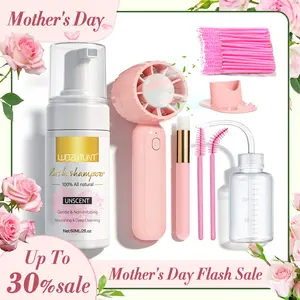 【Mother's Day】3.38oz Lash Shampoo Kit for Eyelash Extensions & Gentle Mousse Cleanser & Mini Pink Handheld Fan - Easy for Beginners & Makeup Care