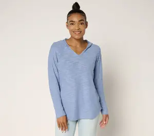 Belle by Kim Gravel Sweatshirt Slub V Neck Hooded Top