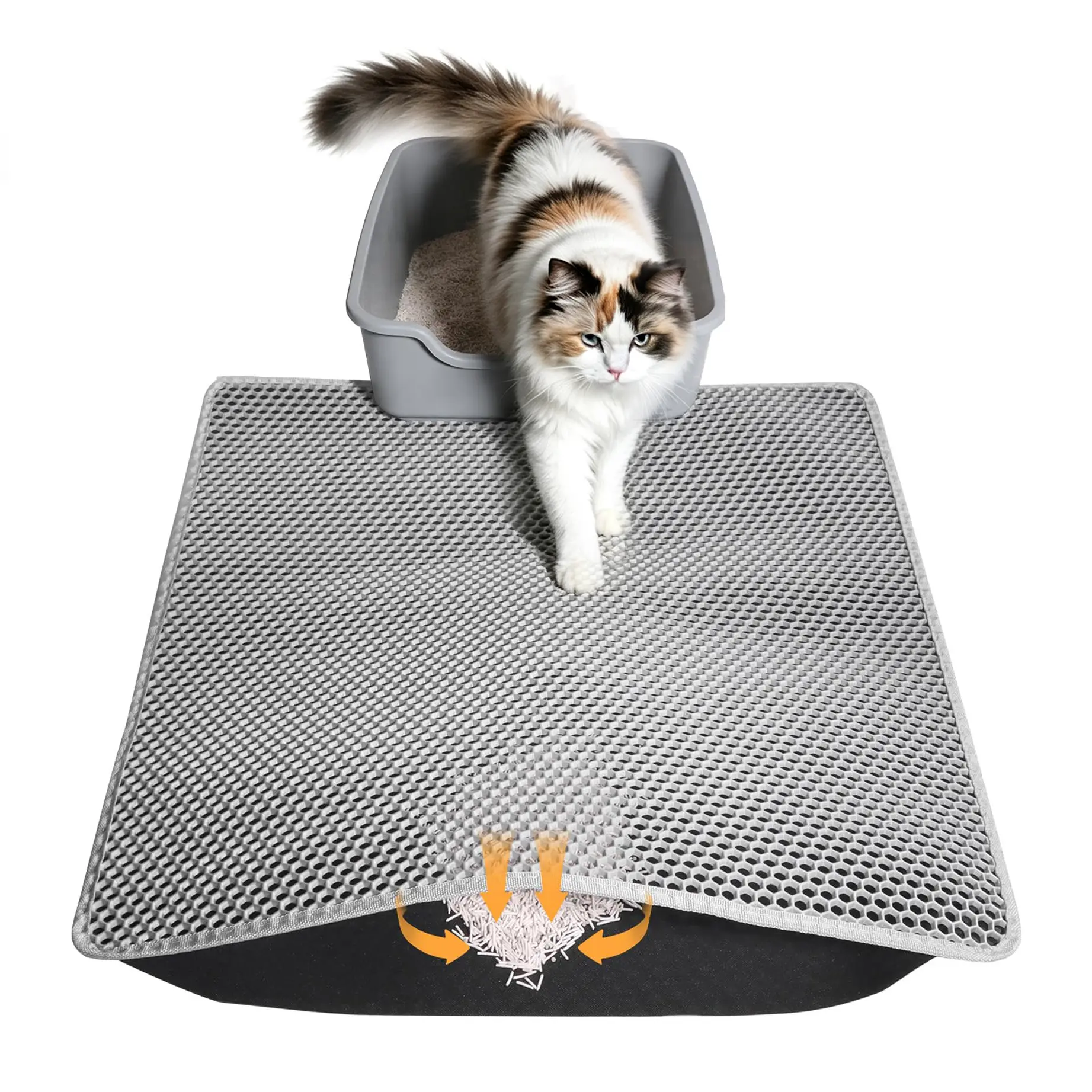 Waterproof Honeycomb Cat Litter Mat,Double Layer Design with Left Side Opening,Non-Slip Base & Urine Proof EVA Pad,Easy to Clean for Floor Protection