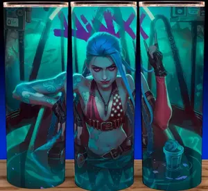Jinx in a Hot Tub Arcane League of Legends Anime  Cup Mug Tumbler 20oz with Lid & Straw, Stainless Steel, Lightweight Design for Hydration - Reusable, Stylish