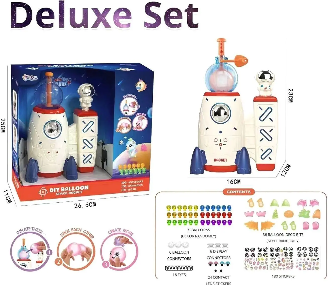 DIY Space Rocket Balloon Craft Kit, Creative Balloon Modeling Toy for Kids, Educational Art Activity Set with 72 Balloons and Accessories, Ages 3+