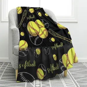 Softball Blanket Gifts for Girls Sister Daughter Mom Women Birthday Valentines Christmas Softballs Sports Print Presents Decor Home Couch Bed Sofa Soft Cozy Plush Throw for Kids Adults 50"x60", Printed on One Side with a Plain White Back, Halloween Thanks