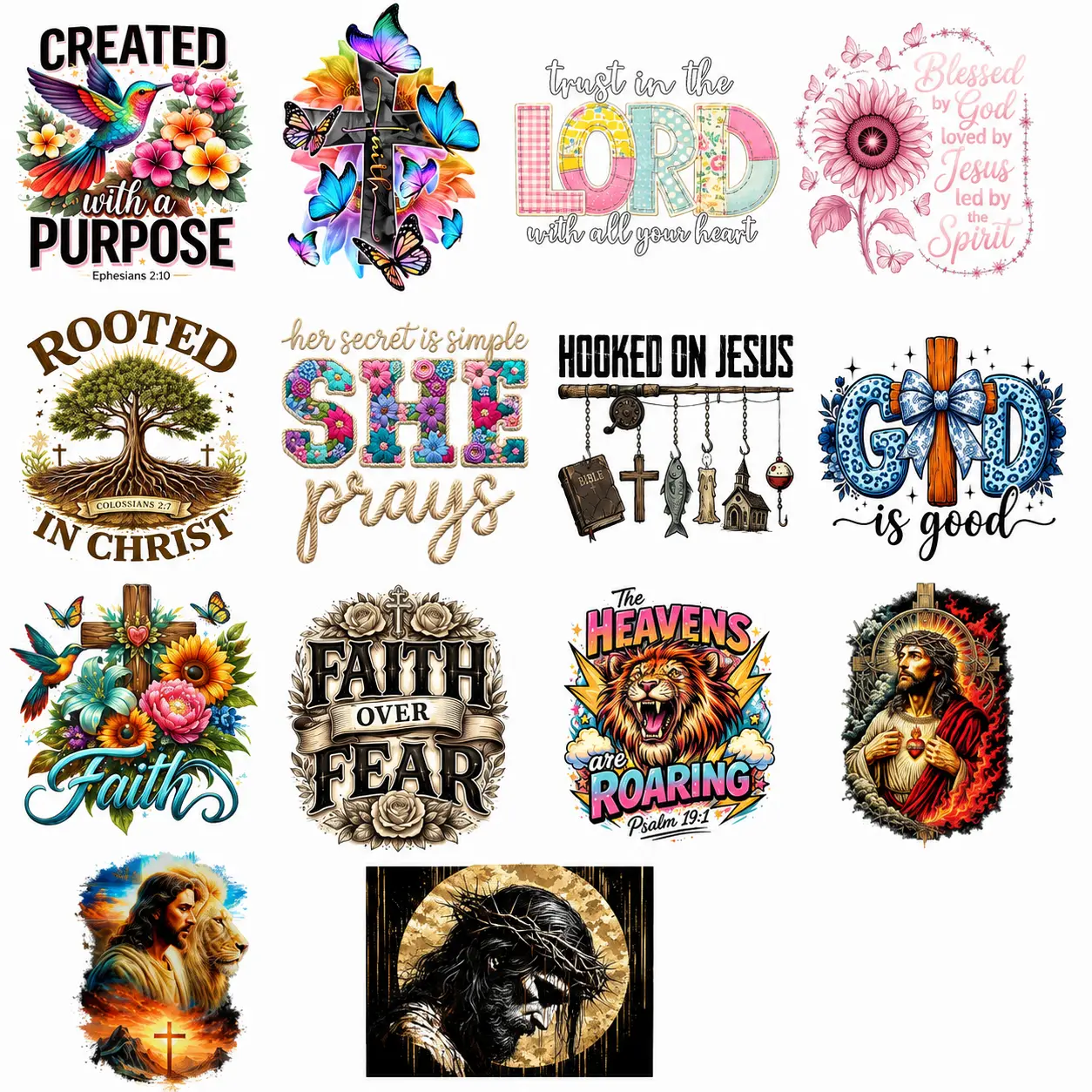 Religious Bundle V17 Ready-to-Press DTF & Sublimation Transfers | Christian Faith Designs | 20x5 Ft Gang Sheet | 14 Premium Designs