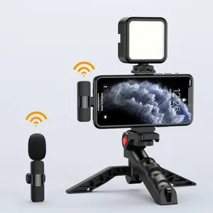 Smartphone Video Kit with Wireless Microphone, Condenser Recording Mic, Video Vlog Kit with Rechargeable Wireless Mic, LED Fill Light & More, Suitable for iPhone, Android, Camera, Tiktok, YouTube, Shooting, Vlogging & Live Streaming
