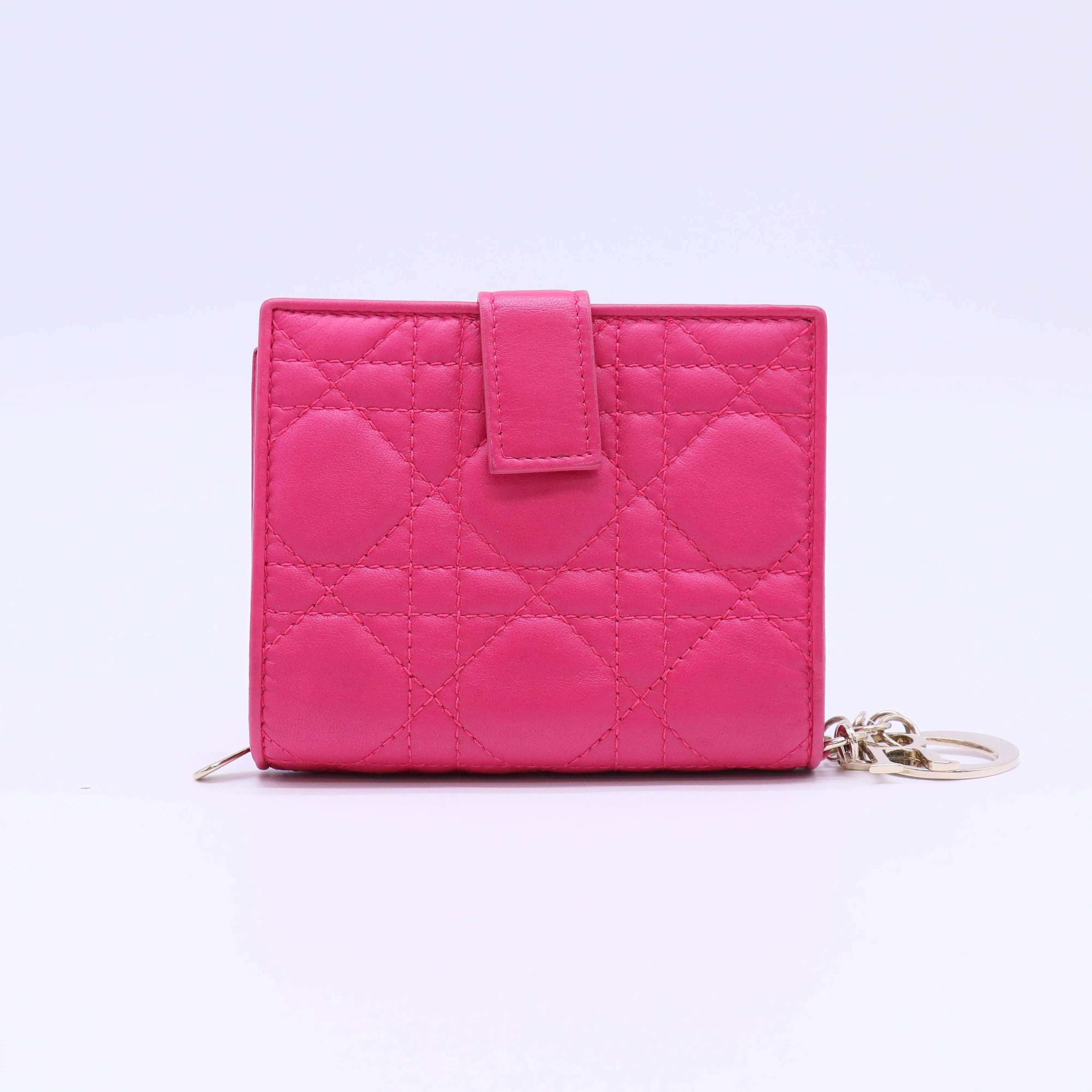 Pre-owned Dior Leather Small Leather Goods Lady Cannage Lambskin Compact Wallet W21981