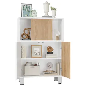 Multi-Functional Wooden Storage Cabinet with Sliding Doors – Adjustable Shelf – Compact Organizer for Files, Books, Basic – Ideal for Home Office, Living Room, Kitchen, Bathroom, Entryway